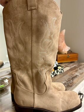 Tall Suede Western-Style Boot in Tan